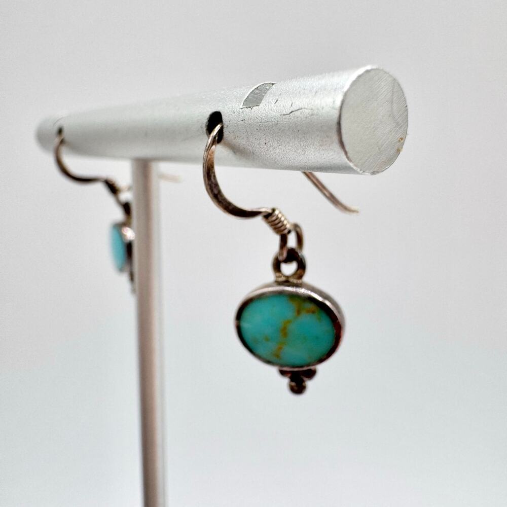 Turquoise & 925 Sterling Silver Dangle Earrings Southwestern Tribal Native Boho - Picture 4 of 10